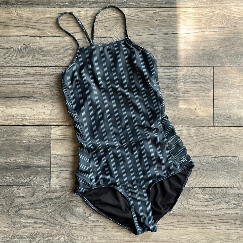 Albion Black and White Striped One Piece Swimsuit